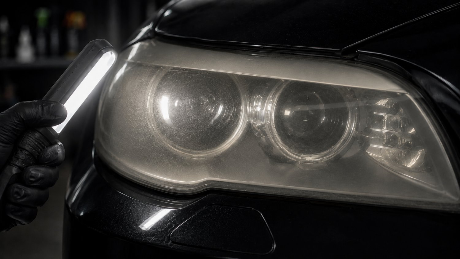 Диагностика фары BMW M5 под лампой
